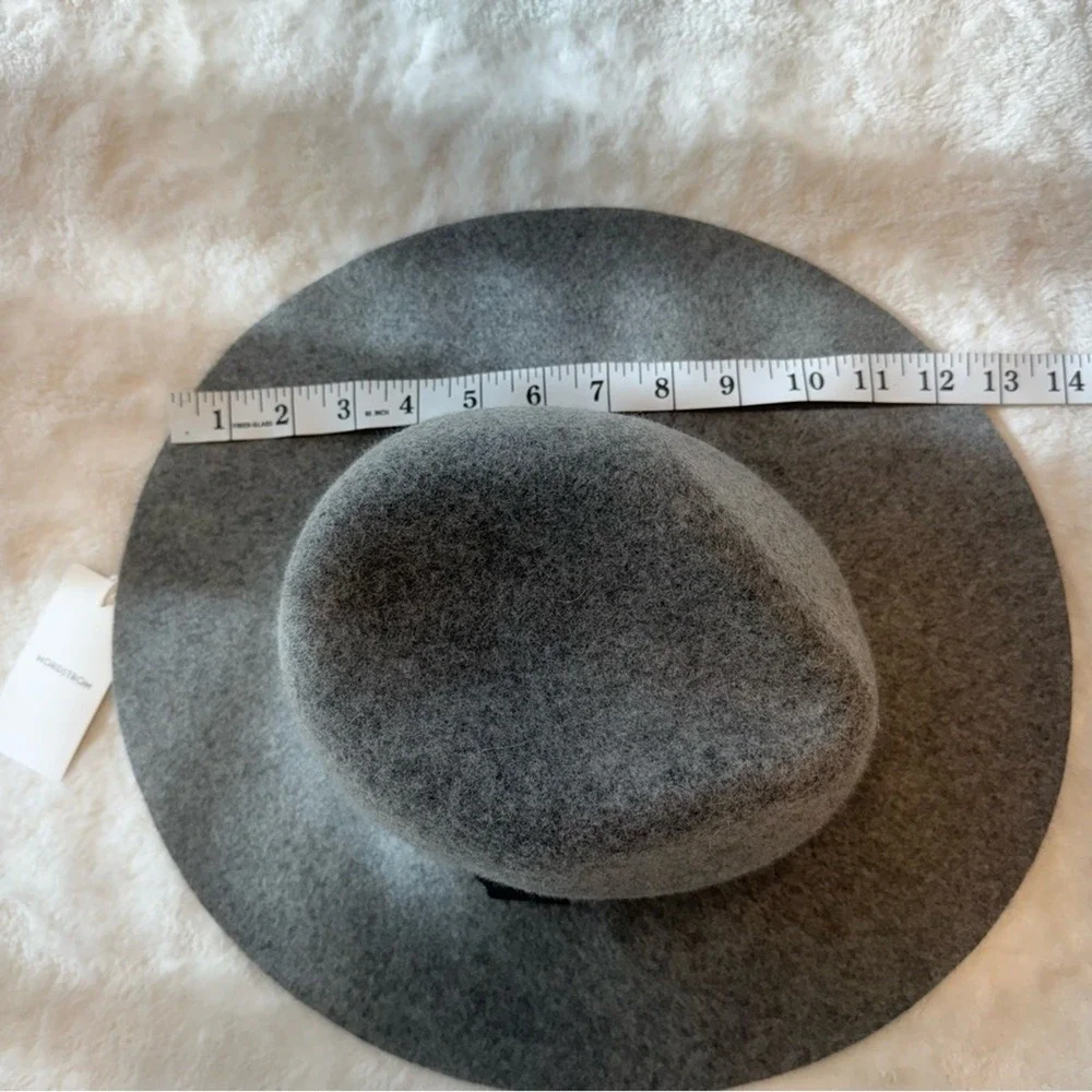 NWT Nordstrom Floppy Wool Panama Hat Gray w/ Black Ribbon Band One Sz Adjustable